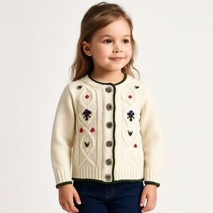 Pfister girls embroidered alpine knit cardigan cottagecore floral cream